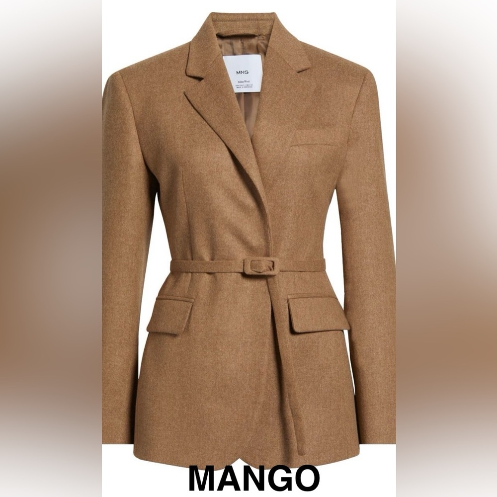 MANGO Italian Wool Blend Blazer with Belt - Size L - NEW